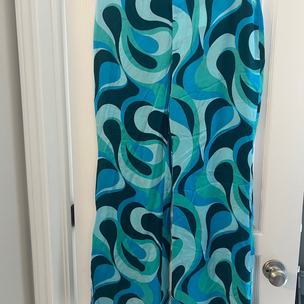 Vibrant Blue and Green Patterned Pants